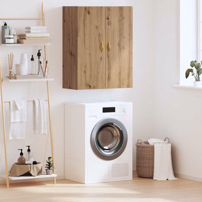 Armadietto a muro vidaXL in legno color marrone con ante a battente e ripiani interni, L: 69,5 cm, P: 34 cm, H: 90 cm