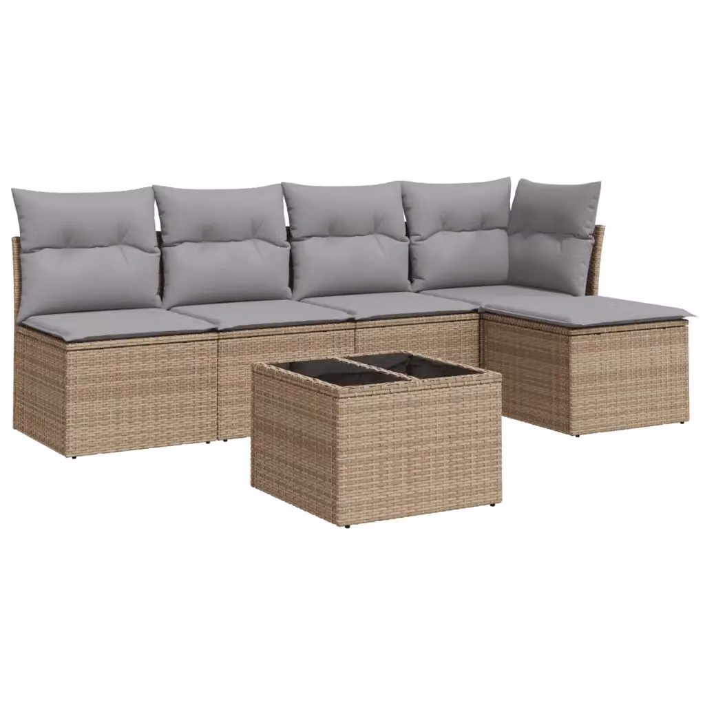 vidaXL Set Divano da Giardino 6 pz a L con Cuscini Beige e Grigio in Polyrattan e Metallo – 2