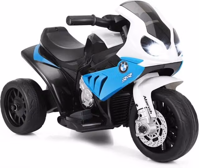 Moto cavalcabile BMW a 3 ruote per bambini con musica e luci, alimentata a batteria ricaricabile da 6V, colore blu