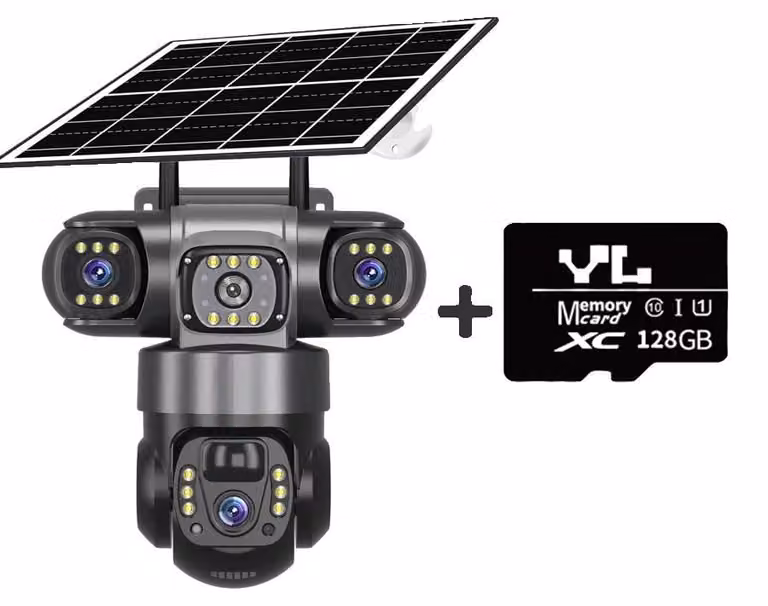 Telecamera per esterni, alimentata a energia solare, visione notturna, 4G, scheda da 128 GB