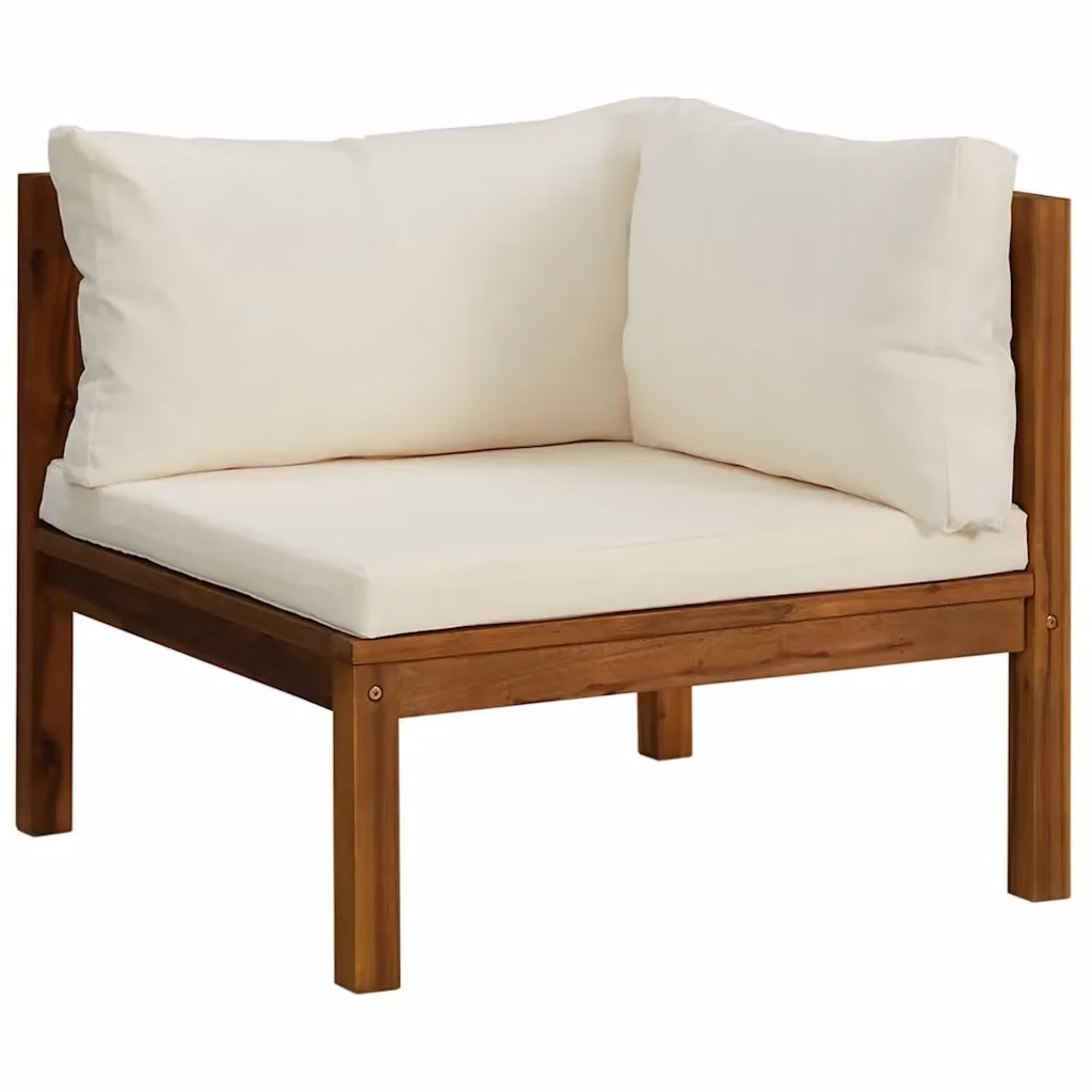 Divano Angolare Modulare Design Mania in Legno di Acacia con Cuscini Bianchi per Giardino e Soggiorno – 2