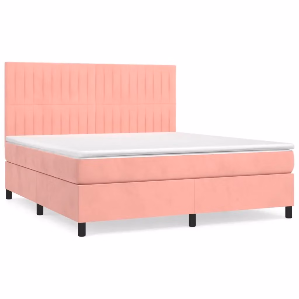 Letto con Giroletto a Molle e Materasso Ibrido vidaXL in Velluto Rosa e Bianco L/P/H: 160 x 200 x 128 cm – 2