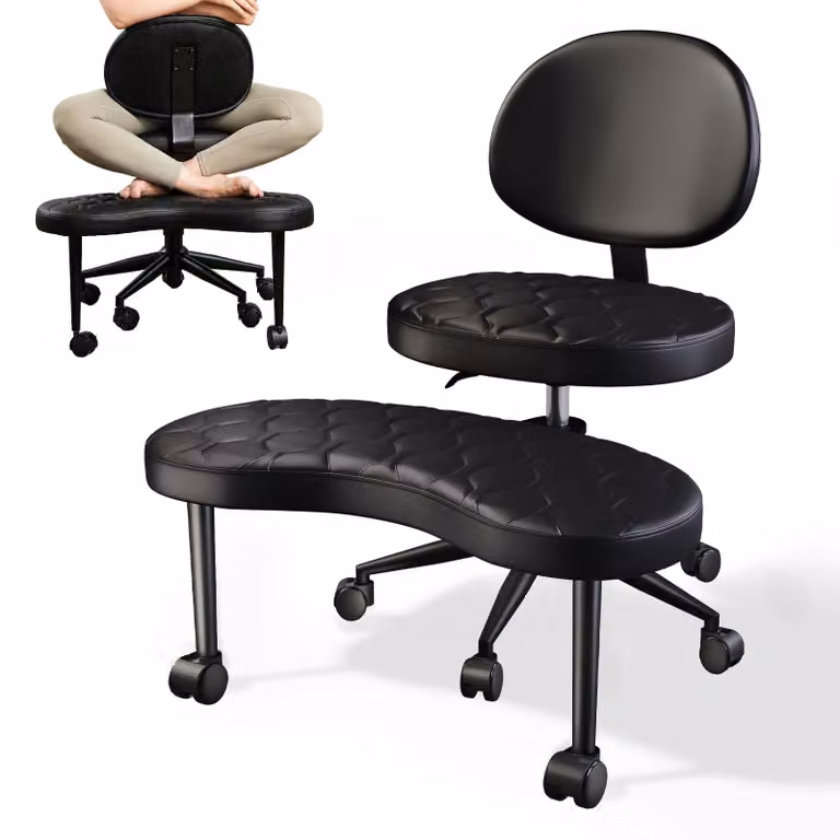 Sedia da ufficio ergonomica - Sedia con gambe incrociate - Sedia girevole - Regolabile in altezza - Con rotelle - Imbottita - Rivestita in nera (PU)