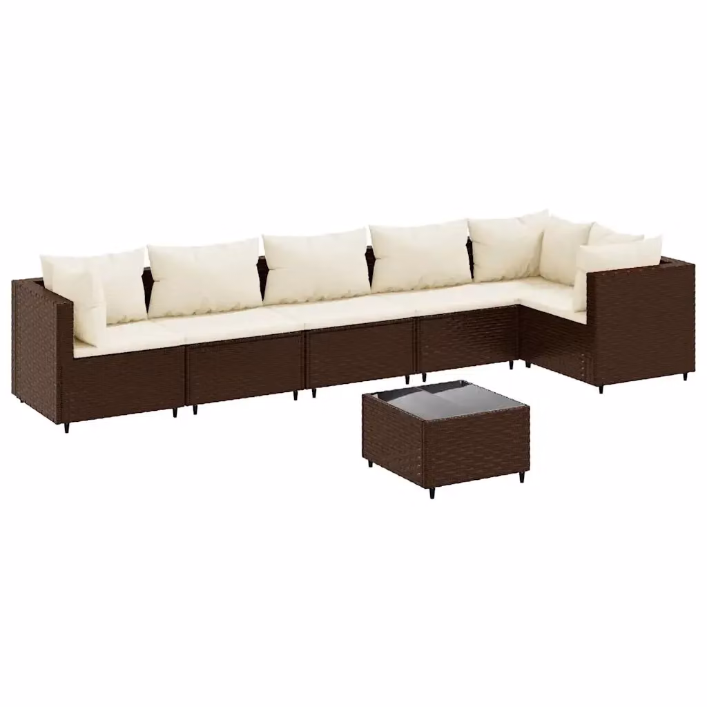 vidaXL Set Divani da Giardino 7 pz con Cuscini in Polyrattan e Tavolino Marrone e Bianco – 2