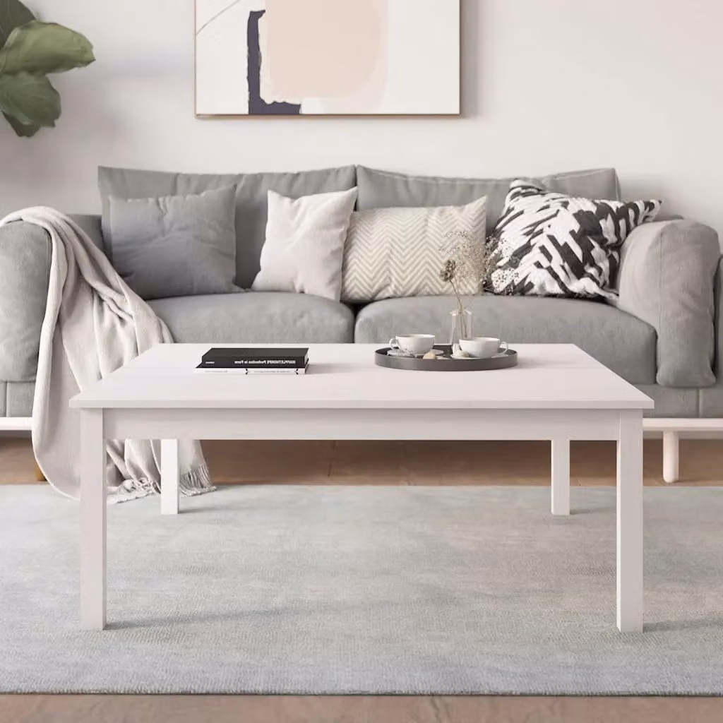 vidaXL Tavolino da Salotto Quadrato Bianco in Legno di Pino Massello L: 100 cm, P: 100 cm, H: 40 cm