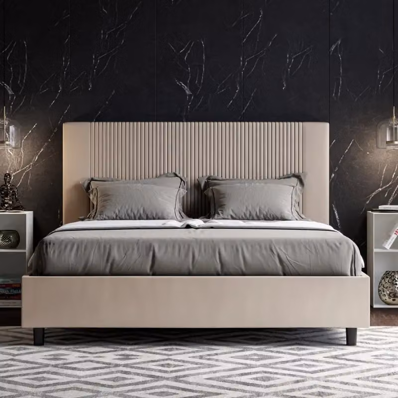 Letto matrimoniale imbottito Ityhome Goya con contenitore in similpelle beige L: 175 cm, P: 230 cm, H: 122 cm – 2