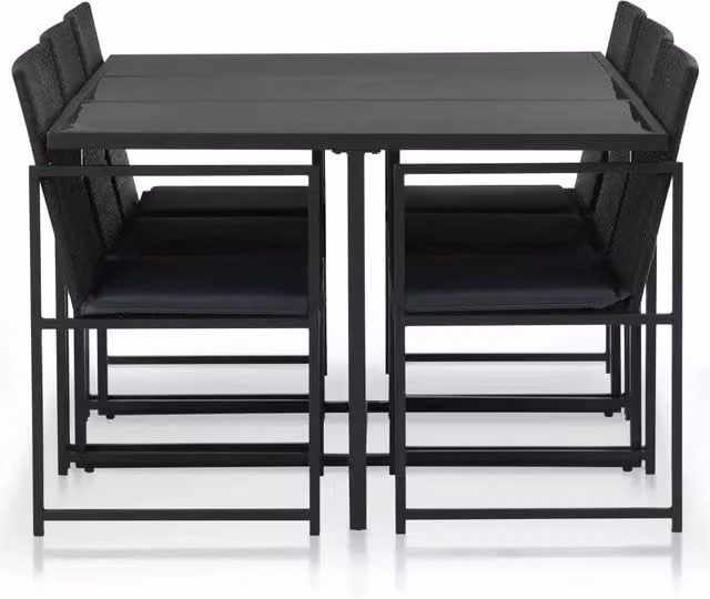 Set da Pranzo da Giardino 7 pz con Cuscini in Polyrattan Nero 44444
