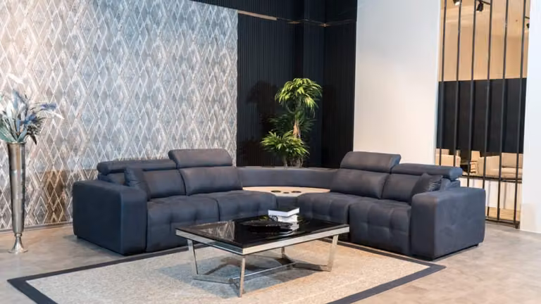 Ecksofa L-Form Ledersofa Großes Sofa Grau Couch Wohnzimmer Design