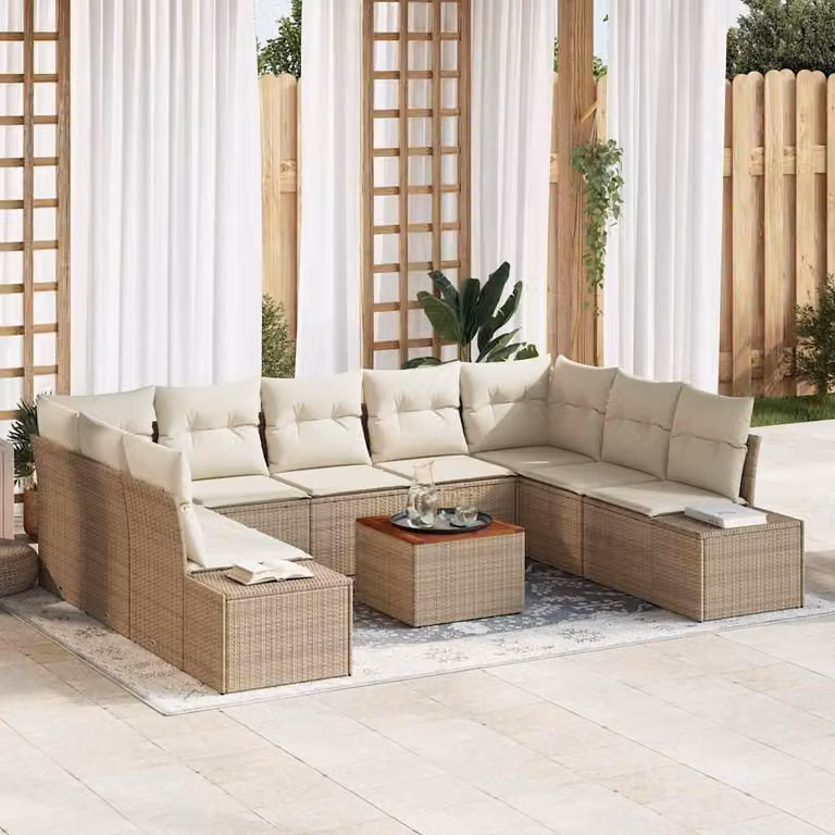 Maison Exclusive - Set da giardino composto da 10 pezzi, color beige e bianco