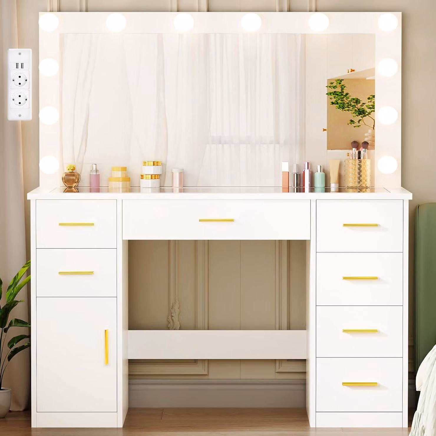 Tavolino da trucco - Specchio con illuminazione a LED e 3 livelli di luce