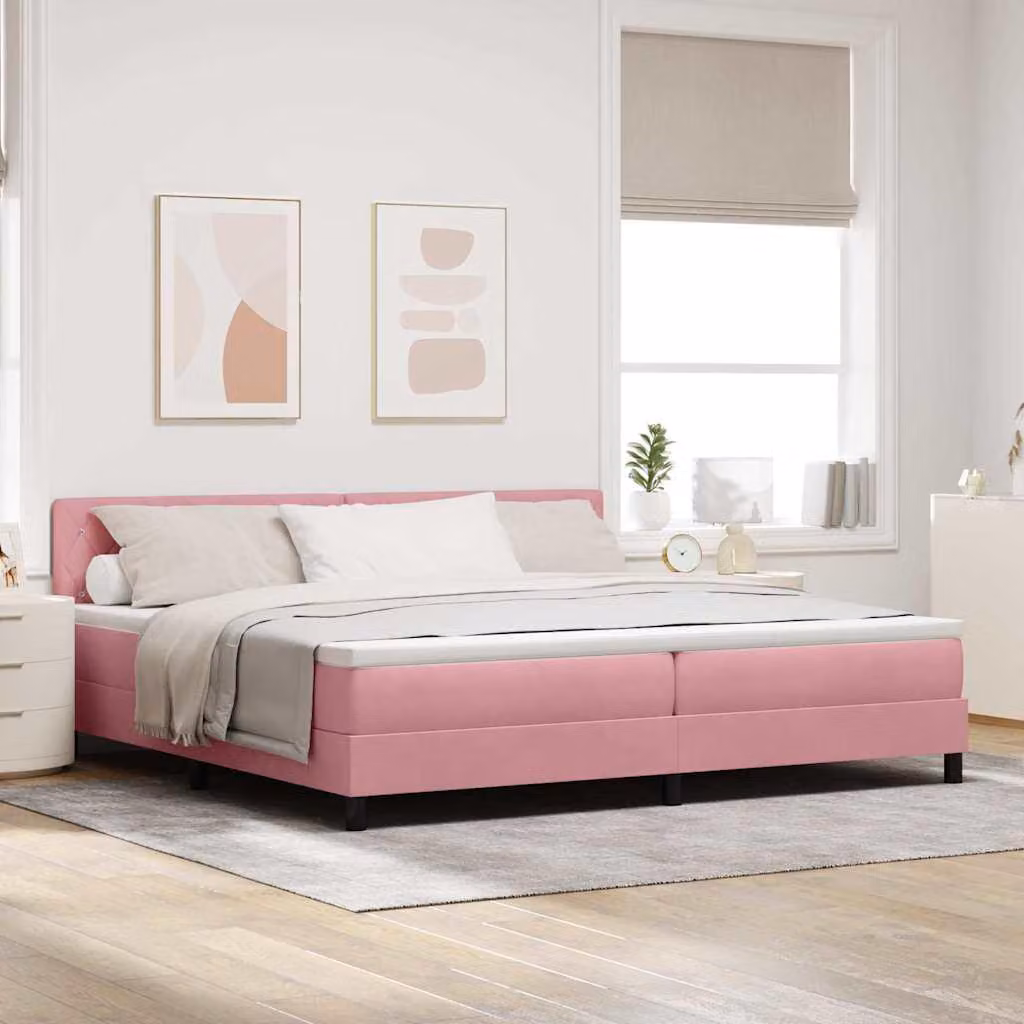 Maison Exclusive - Letto boxspring a LED con testiera rosa, 200 x 200 cm, in velluto