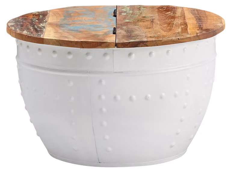 Tavolino mango 60x36x60 cm legno massiccio metallo bianco industriale rotondo | Wohnling