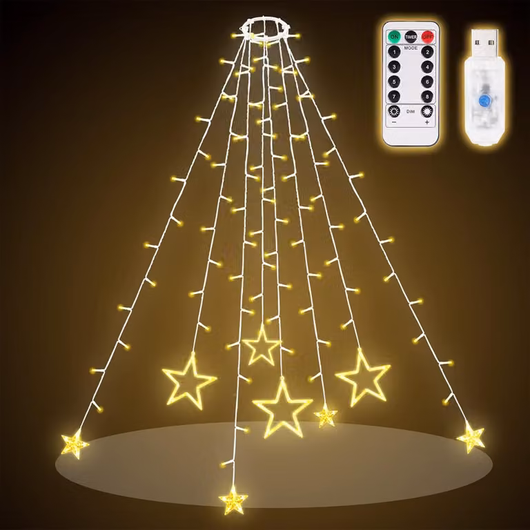 Salcar LED luci fiabesche albero di Natale 2m 188 LED con anello Stelle luci fiabesche Natale luci fiabesche bianco caldo