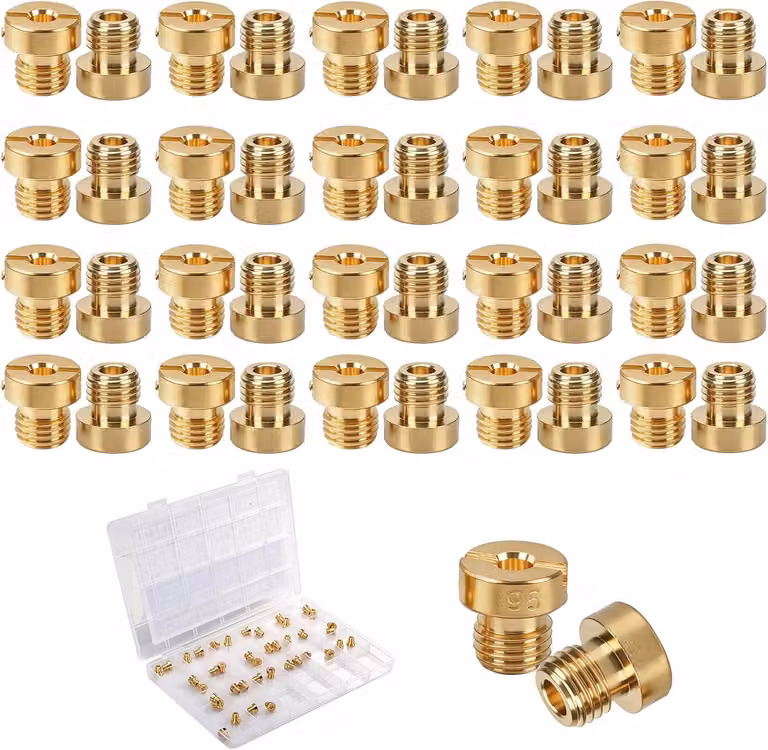 Kit di ugelli per carburatore M6, composto da 40 pezzi, in ottone, di diverse dimensioni, per la manutenzione
