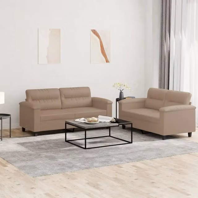 Set di 2 divani moderni vidaXL in similpelle beige con cuscini inclusi – 1