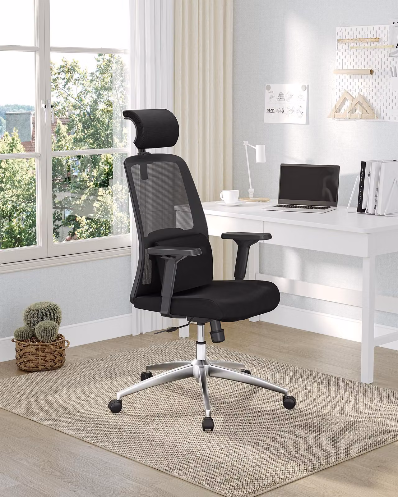 Sedia da ufficio ergonomica, colore nero - Poggiatesta e supporto lombare regolabili - Tessuto a rete - 70x70x137 cm - Adatta per adulti