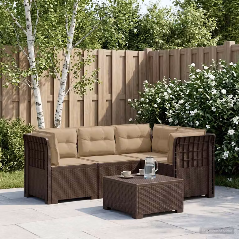 vidaXL Divano da Giardino a L con Cuscini Marrone e Rivestimenti Rimovibili