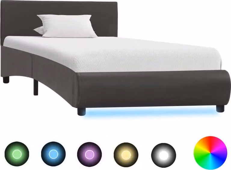 The Living Store Struttura letto con LED in ecopelle grigia 90×200 cm