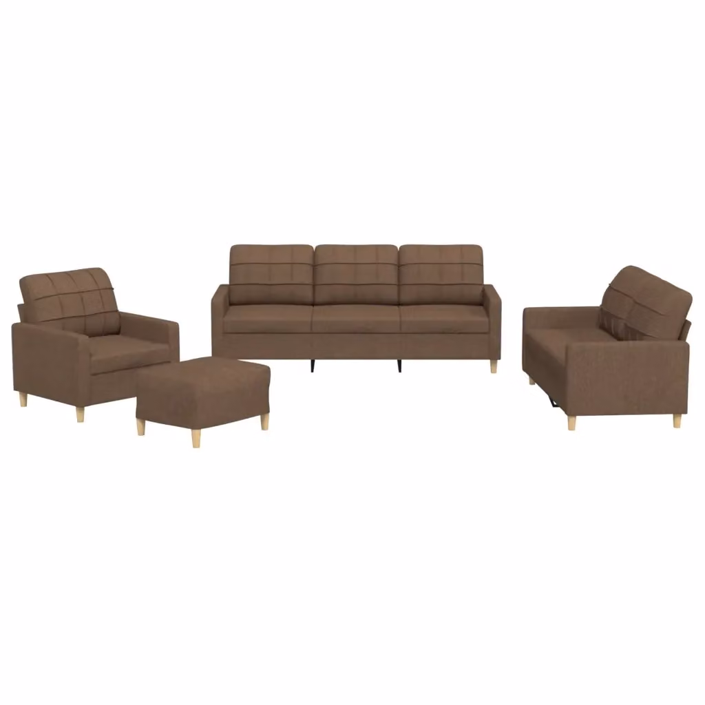 Set di divani moderno vidaXL in tessuto marrone composto da divano a 3 posti, divano a 2 posti e pouf con cuscini inclusi – 2