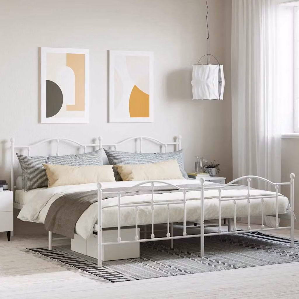 vidaXL Giroletto con Testiera e Pediera in Metallo Bianco L/P: 200 x 200 cm
