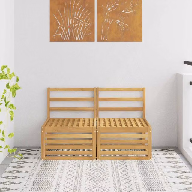Set di 2 pezzi di divani modulari centrali per esterno in legno di acacia massello marrone e bianco DESIGN IN