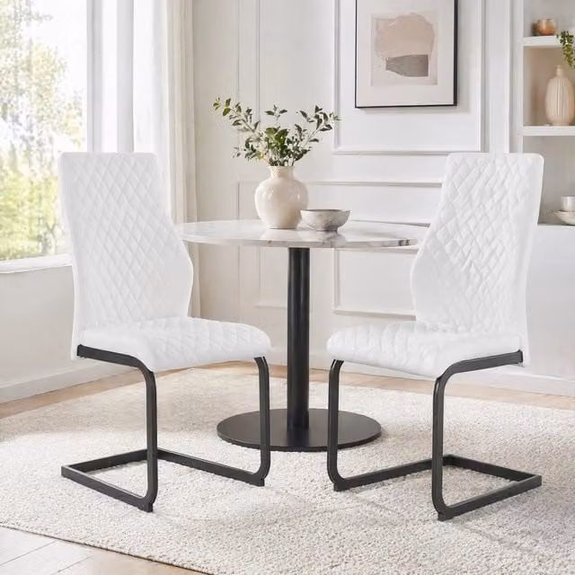 Set da 2 sedie da pranzo REDOM in ecopelle bianca con struttura nera, design moderno e base a slitta, Altezza: 100 cm