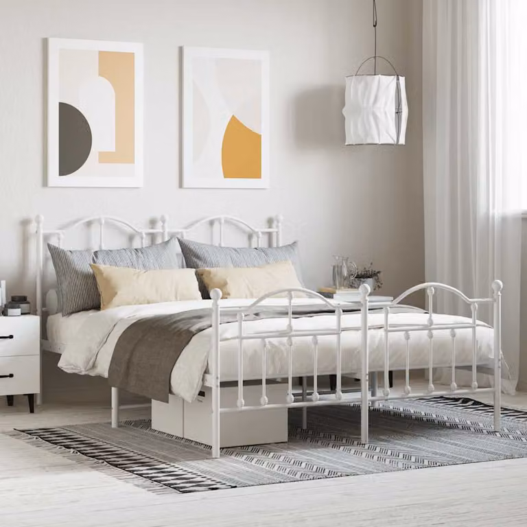 vidaXL Giroletto con Testiera e Pediera in Metallo Bianco L/P/H: 140 x 190 x 97 cm