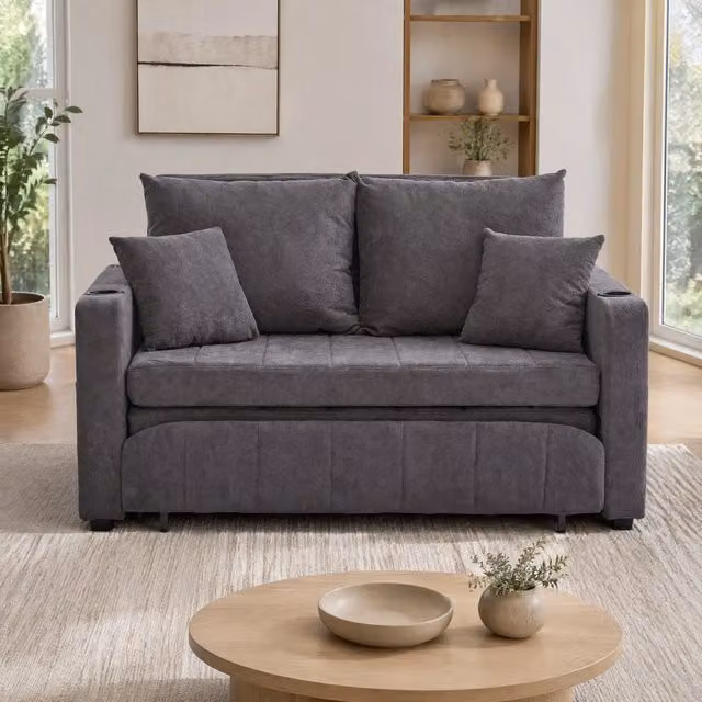 Divano letto moderno Mivray grigio con struttura imbottita per soggiorno o ufficio in casa L: 116 cm, P: 48 cm, H: 42 cm