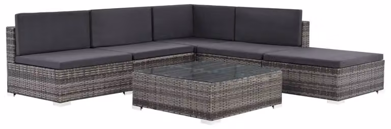 vidaXL Set di 6 pezzi per salotto da giardino con cuscini in poly rattan grigio