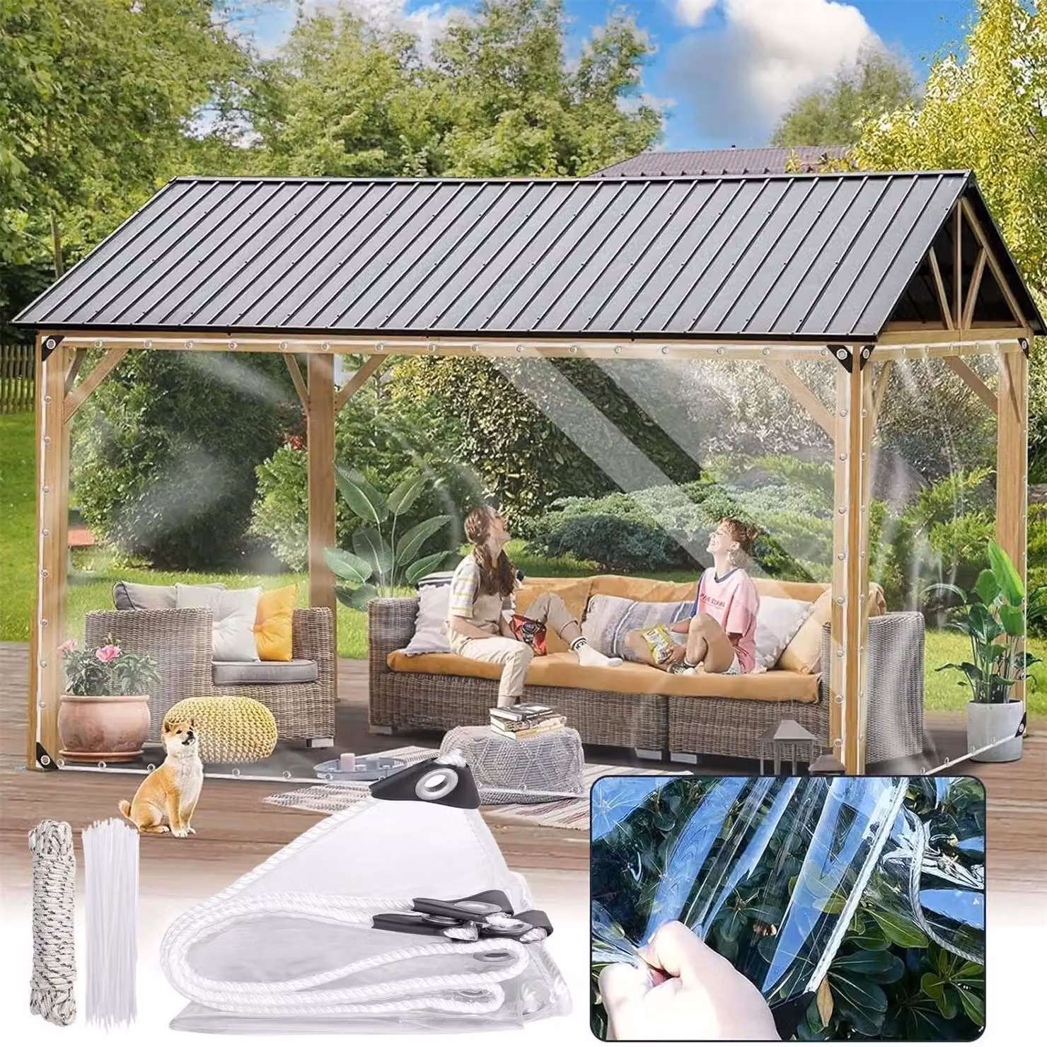 Telo trasparente - Telo di copertura in PVC - 1 x 2 m - 420 g/m² - Con occhielli - Impermeabile e resistente alle intemperie - Per serre/piante
