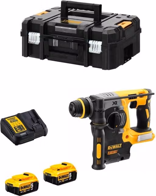 Tassellatore DeWalt DCH273P2T con 2 batterie da 5,0 Ah, caricabatterie DCB115 e sistema TSTAK II, Giallo e Bianco