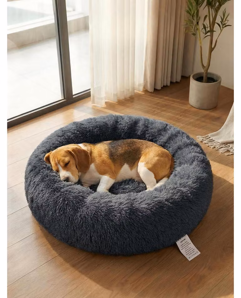 Cuccia per cani a forma di ciambella, morbida, rotonda, lavabile, color grigio scuro, dimensioni 60x60x20 cm