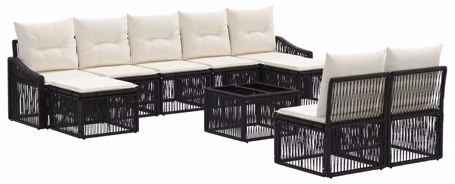Set Divano da Giardino 10 pcs Nero polyrattan
