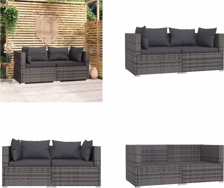 vidaXL divano a 2 posti con cuscini in poly rattan grigio - divano a 2 posti - divani a 2 posti - divano angolare - divano da giardino