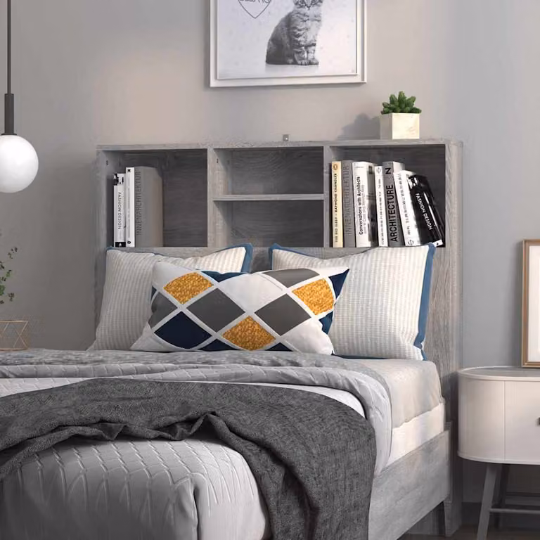 Testiera con contenitore e ripiano integrato vidaXL, colore Grigio Sonoma, L: 100 cm, P: 19 cm, H: 103,5 cm