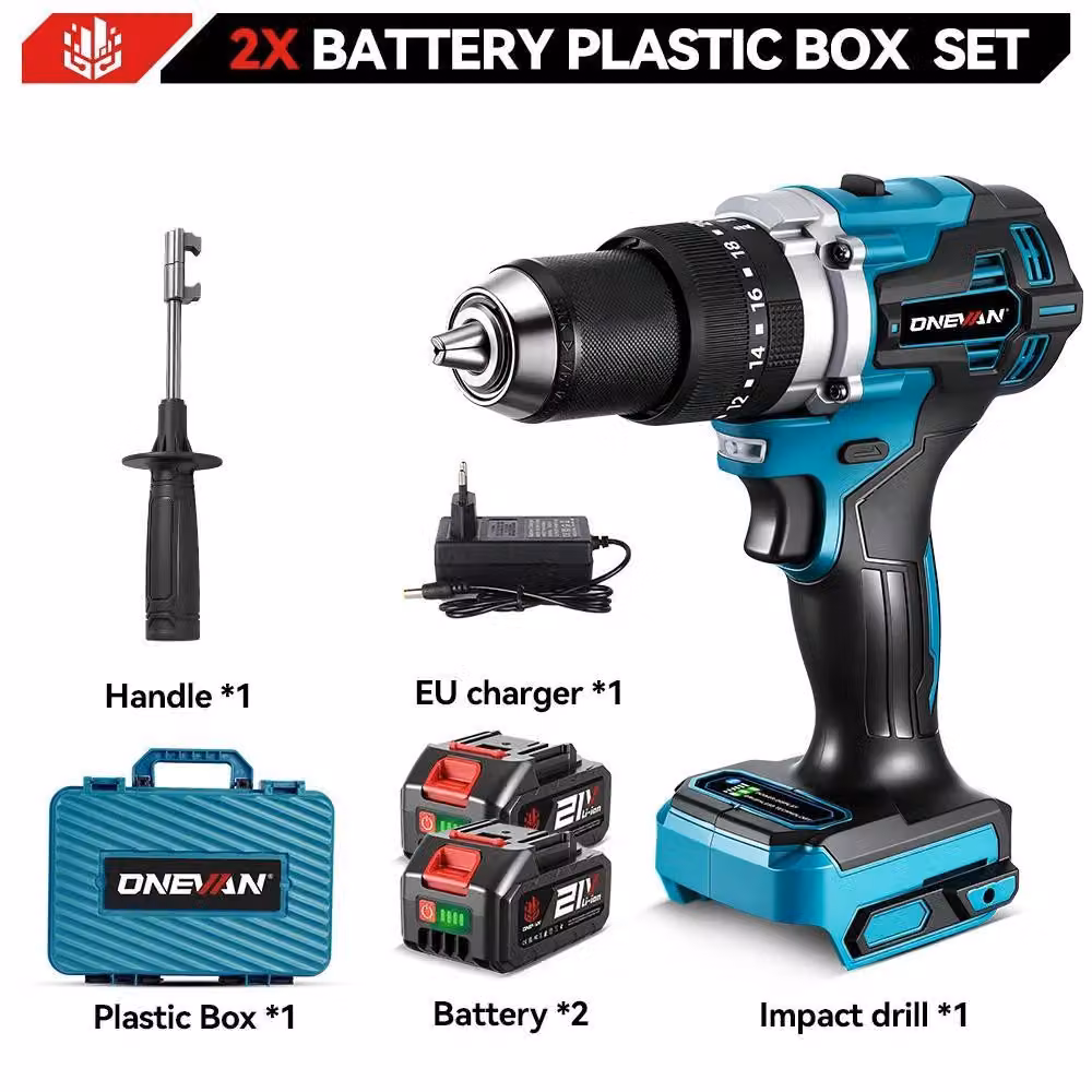 Trapano avvitatore a batteria - Trapano a percussione 18V - Coppia di serraggio di 650 Nm - Motore brushless - Adatto per legno e acciaio - Set con 2 batterie