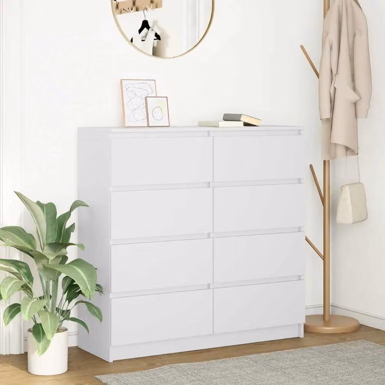 Credenza bianca vidaXL in legno multistrato e MDF con ante e cassetti L 100 cm x P 35 cm x H 99 cm
