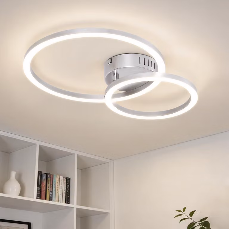 ZMH Lampada da soffitto a LED 40 cm, 23 W, per cucina e soggiorno, 4000 K, con 2 anelli, argento