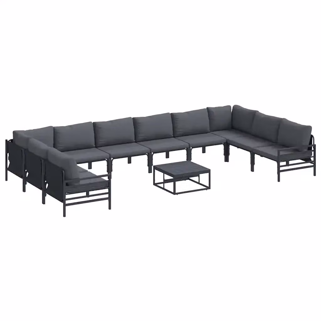 Set Divano da Giardino Moderno vidaXL in Acciaio Antracite e Nero con 11 Pezzi e Cuscini Inclusi – 2