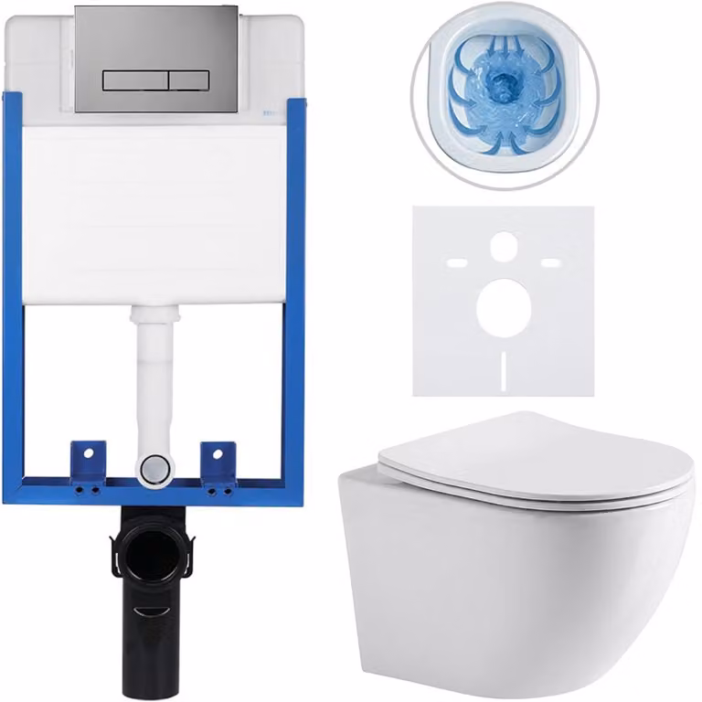 CERANO - Set completo per WC da incasso Lite/Verde - bianco lucido - pulsante WC Slim, grigio scuro - da incasso - 49x36 cm