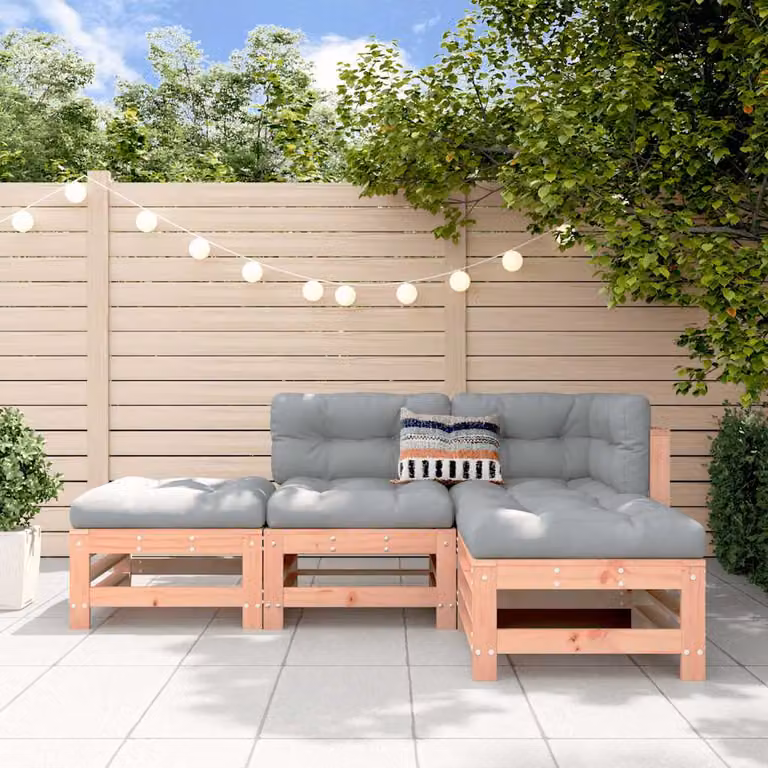 Set Salotto da Giardino vidaXL in Legno Massello con Cuscini, Design Moderno a L, Colore Marrone e Grigio