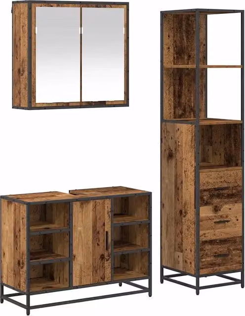 Set di mobili per il Bagno | Armadio da bagno con cassetto 3 pz Legno vecchio
