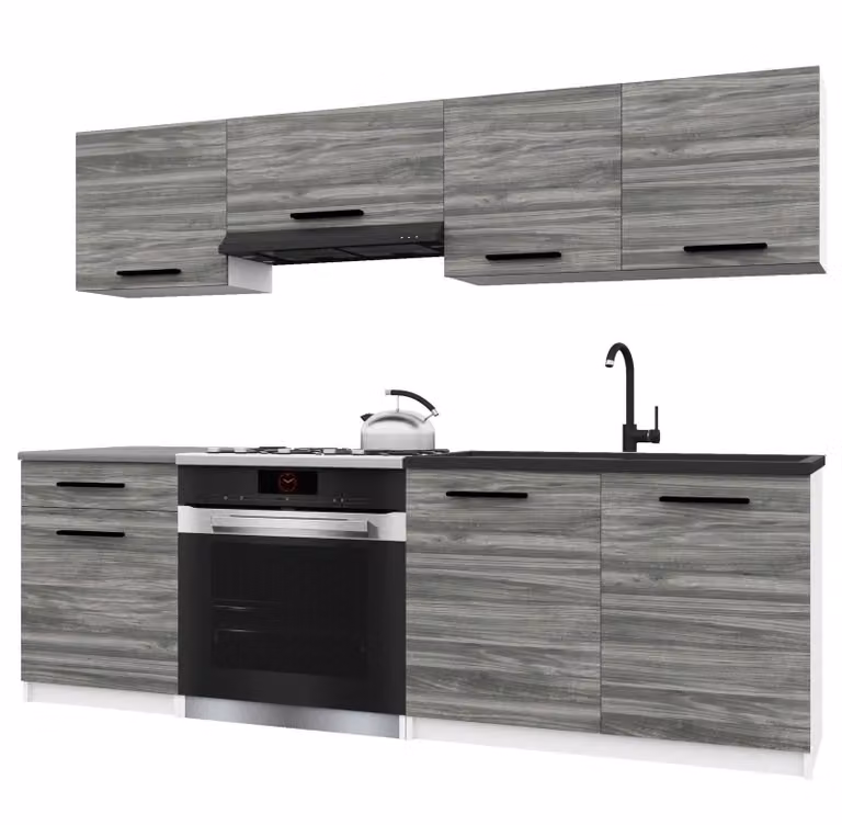 Belini - Angolo cottura moderno ITALIA 1 - Mobili da cucina 180 cm Grigio Glamour - Cucina componibile con pensili, mobili base e piani di lavoro