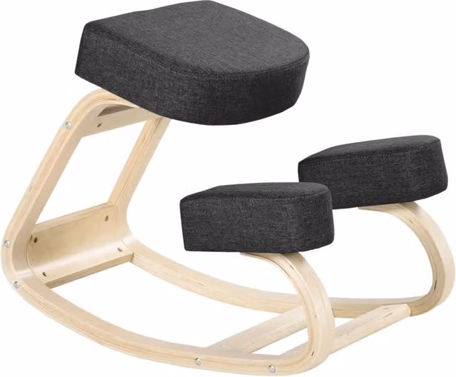 Sedia inginocchiata, sgabello ergonomico, sgabello imbottito per una postura corretta, legno di betulla, portata 120 kg, nero