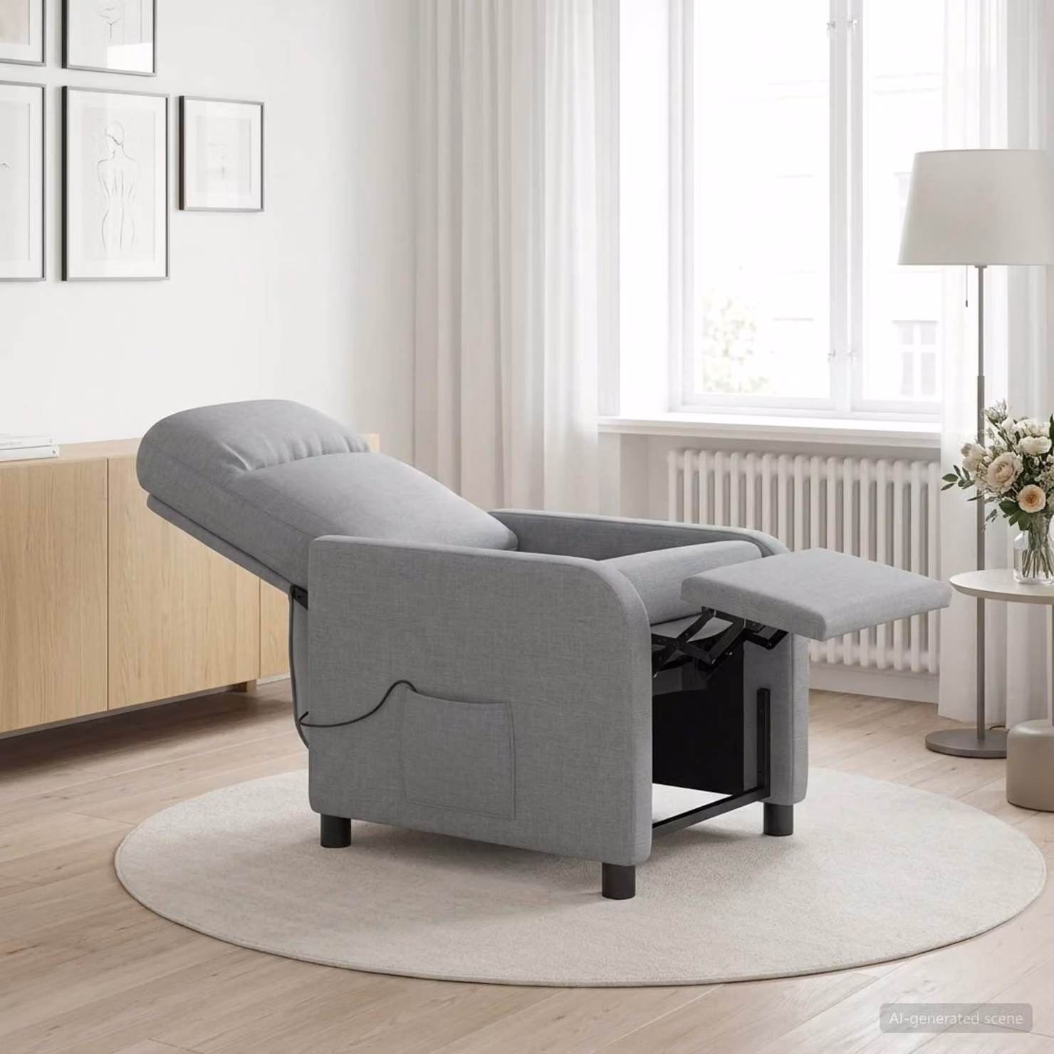 Poltrona relax reclinabile vidaXL in tessuto grigio chiaro con struttura mista per adulti