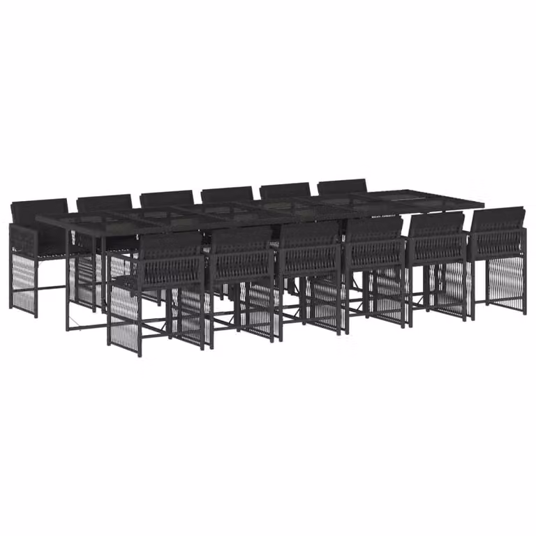 Set da Pranzo da Giardino 13pz con Cuscini Nero in Polyrattan