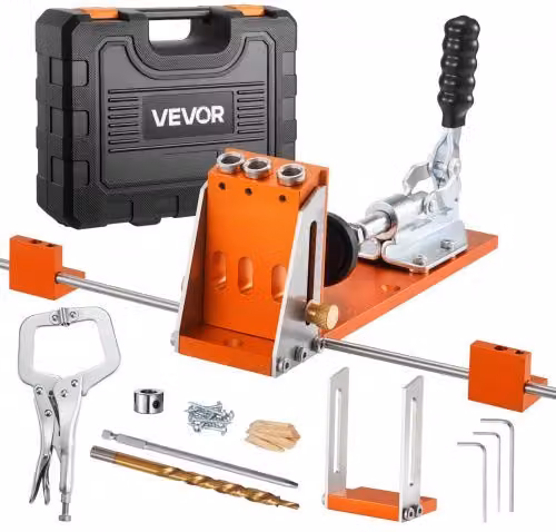 VEVOR Maschera per Tassellatura per Lavorazione del Legno Regolabile da 12,7 a 38,1 mm in Lega di Alluminio Arancione con Valigetta Portautensili, Morsetto a C, Trapano a Gradini e Chiave Esagonale