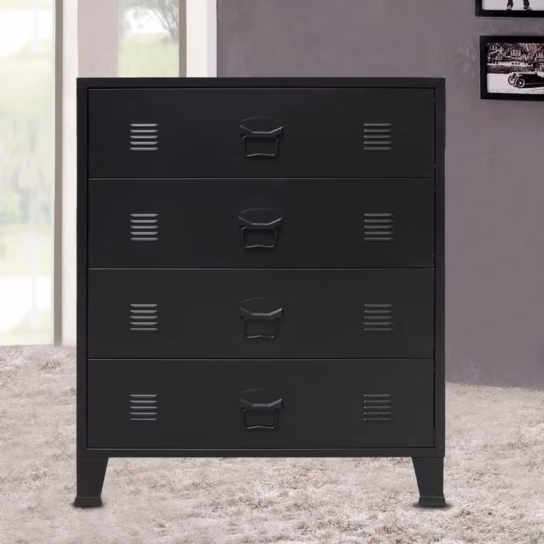 The Living Store Cassettiera in metallo stile industriale 78 x 40 x 93 cm nero