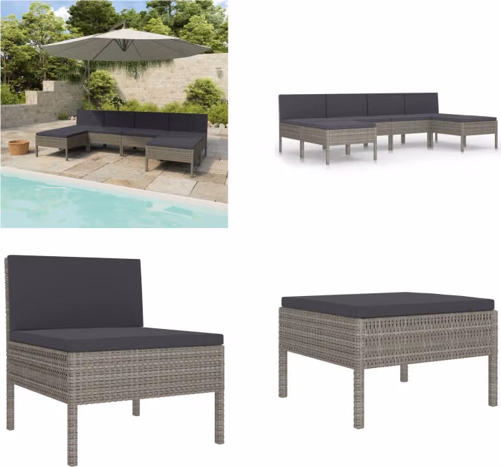 vidaXL set salotto da giardino 6 pezzi con cuscini in poly rattan grigio - Set di mobili da giardino - Set di mobili da giardino - Set di mobili da giardino - Set di mobili da giardino