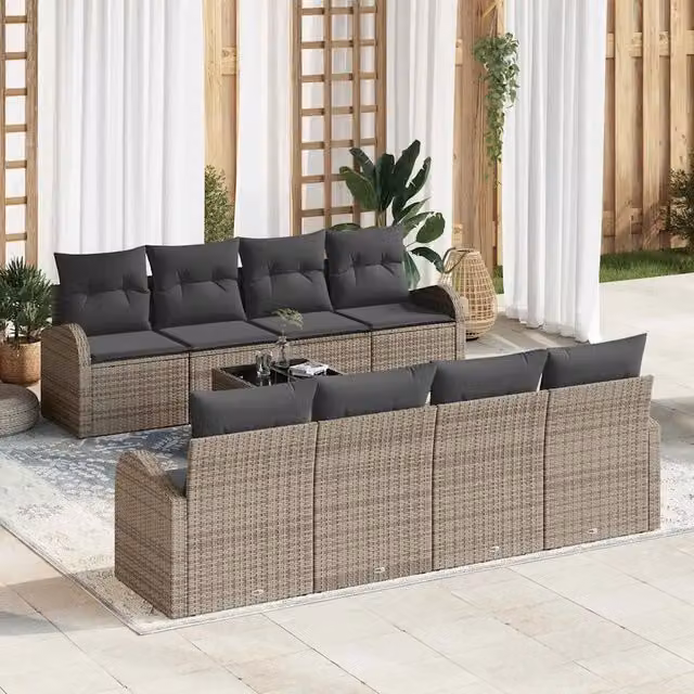Set Divano da Giardino 9 pz Grigio polyrattan 3345969